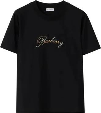 Burberry Check Cursive Logo Cotton T-shirt, Size Medium