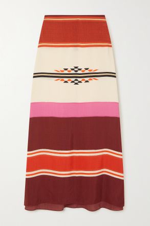 Johanna Ortiz + Net Sustain Gonna Maxi In Raso Jacquard Stampato Balneario Andino - Rosso