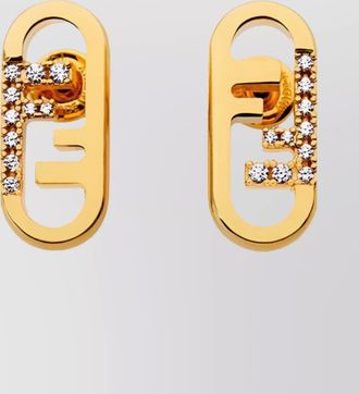 Fendi gemstone stud earrings gold tone finish