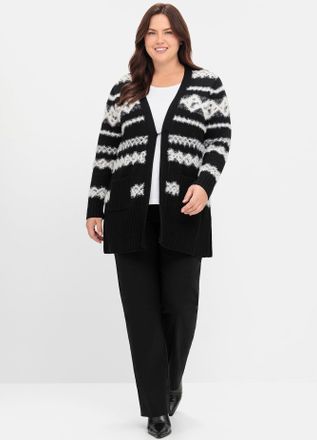 Sheego Longstrickjacke SHEEGO, Damen, Gr. 44/46, schwarz (schwarz, gemustert), 43% Viskose, 35% Polyester, 22% Polyamid, gemustert, Strickjacken Longstrickja