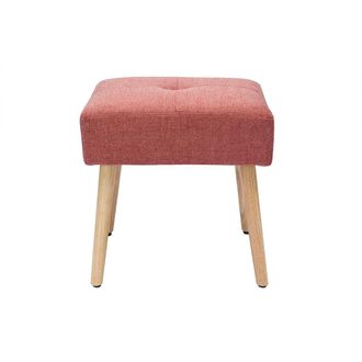 Miliboo Taburete Bajo De Tela Efecto Aterciopelado Texturizado Terracota Y Madera Clara Maciza 46 Cm Guesta