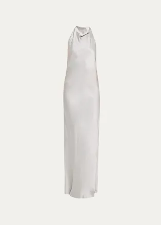 Brunello Cucinelli Fluid Silk Satin Cowl Halter Gown