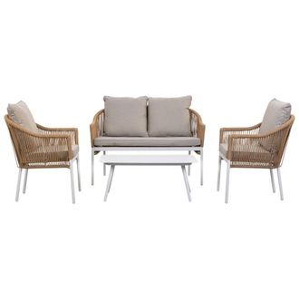 Wanderlust Deco Mesa, sofa y 2 sillones beige 90x50x40, 58x65x84, 117x65x84