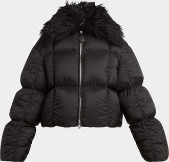 Jil Sander Gathered Quilted Jacket With Detachable Faux-Fur Collar
