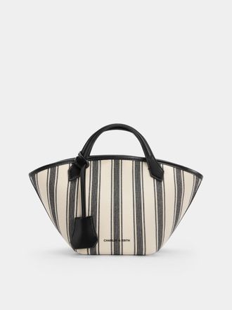Charles & Keith Mini Ivanna Canvas Striped Tote Bag