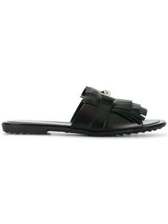 Tod's Double T fringed slides - Zwart