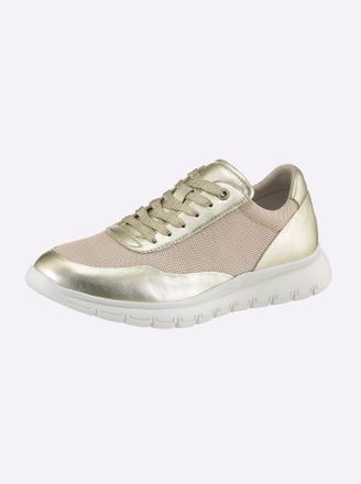 Heine Sneaker HEINE, Damen, Gr. 36, goldfarben, sand, Glattleder, Lackleder, Leder, Textil, Schuhe Sneaker