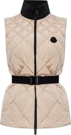 Moncler Bignonia Down Vest - Dames - Bodywarmers - Beige - XL - Leer - Jassen