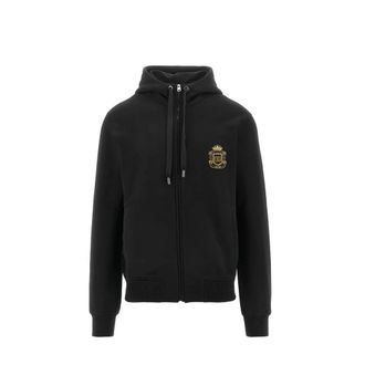 Dolce & Gabbana Zip-throughs, male, Black, Size: XL Crest Zip Hooded Top