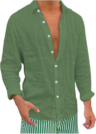 Generic Mens Shirts Casual Cotton Linen Hawaiian T-Shirts Short Sleeve Button Tops Tees Summer Vacation Beach Clothes Blouse Ropa Hombre(Green1, 3XL)
