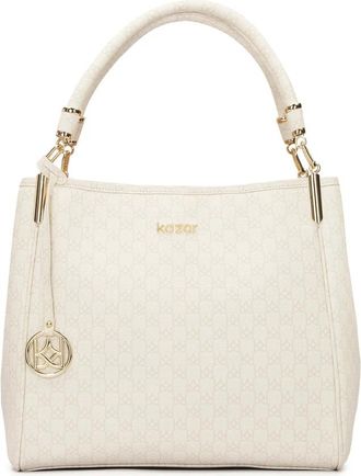 Kazar Grote urban schoudertas met sleutelhanger - Dames - Handtassen - Wit - ONE Size - Leer - Tassen
