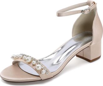 Generic Wedding Shoes Womens Low Heel Bridal Shoes Open Toe Block Heels Bridal Evening Party Dress Shoes 4.5Cm,Champagne,10 UK