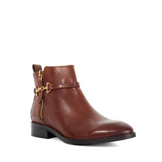 Dune London Womens Ladies Parklyn - Leather Buckle-Detail Ankle Boots - Tan material_leather1 - Size UK 6