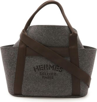 Herm&egrave;s Dark Brown Gray Felt Shoulder Bag Tote Bag (Pre-Owned)