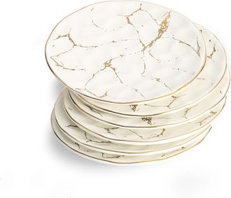 Classic Touch Set Of 4 White Porcelain Salad Plates With Gold Design