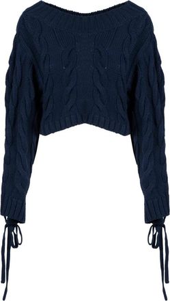 Kenzo Kabel Gebreide Trui met Vetersluiting - Dames - Ronde hals truien - Blauw - S - Katoen - Truien & Vesten
