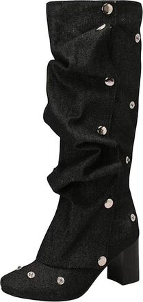 Generic Womens Knee High Boots Pleated Design Long Heel Casual Vintage Style Booties