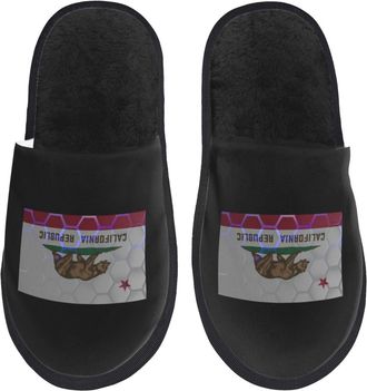 Generic Fluffy Slippers Flag Of California Furry Slippers Casual Warm House Shoes For Travel Party Women L