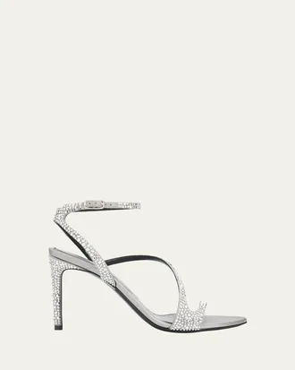 Alexander McQueen 90mm Skull Embellished Satin Ankle-Strap Sandals