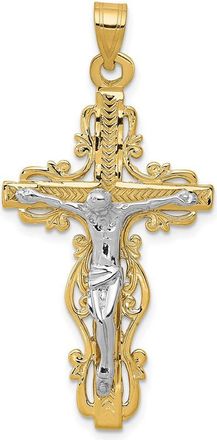 Diamond2Deal 14k Two-tone Gold Diamond-cut Crucifix Pendant
