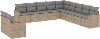 vidaXL Set De Sof&aacute;s De Jard&iacute;n 11pzas Con Cojines Rat&aacute;n Sint&eacute;tico Beige Vidaxl