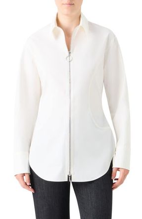 Akris Long Sleeve Cotton Zip-Up Shirt in Cream at Nordstrom, Size 12