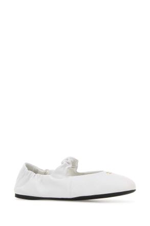 Miu Miu Womens White Nappa Leather Ballerinas Bianco Ballerine Flat Shoes