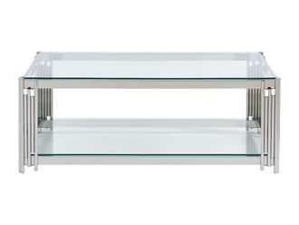 Vente-Unique Tempered Glass & Stainless Steel Coffee Table - Chrome - NOMELANO in Silver