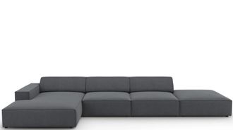 BLOOMINGLOFT 5-Sitzer Design Ecksofa Jodie mit Ottomane links - Strukturstoff