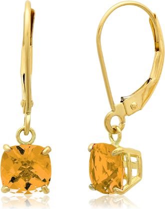 MAX + STONE Solid 10K Yellow Gold Cushion Cut Dangle Gemstone Leverback Earrings