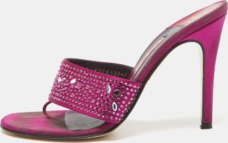 Gina Magenta Pink Satin Crystal Embellished Slide Sandals