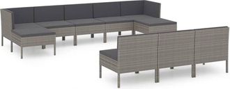 vidaXL Set De Muebles De Jard&iacute;n 10 Pzas Y Cojines Rat&aacute;n Sint&eacute;tico Gris Vidaxl