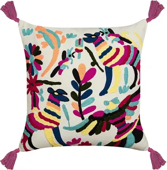 Beliani Coj&iacute;n De Algod&oacute;n Blanco Rosa Amarillo 50 X 50 Cm Lana Hecho A Mano Raiganj