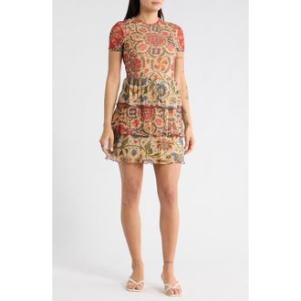 Desigual Print Short Sleeve Minidress in Orange at Nordstrom Rack, Size Medium