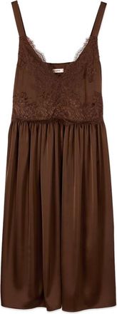 Oltre Satijnen Jurk met Kanten Inzetstuk - Dames - Feestkleedjes - Bruin - 3XL - Satijn - Kleedjes