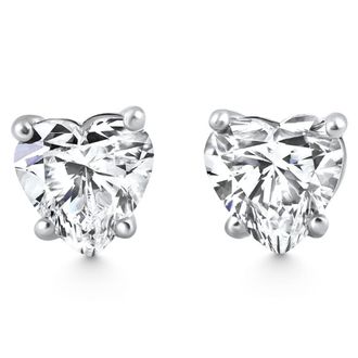 Pompeii3 2Ct TW Heart Shape Diamond Studs Lab Grown 14k White Gold