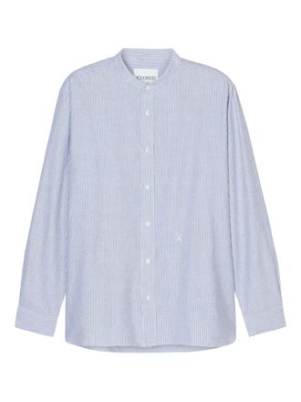 Closed mandarin-collar striped shirt - men - Cotton - L - Blue
