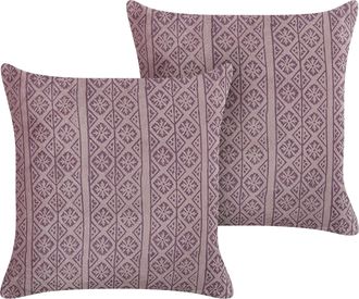 Beliani Conjunto De 2 Cojines De Terciopelo Rosa 45 X 45 Cm Bloque Impreso Silbym