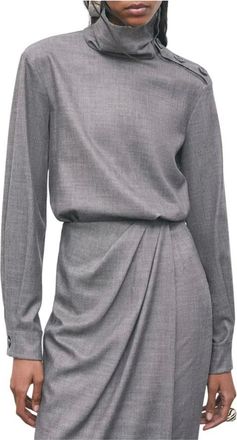 Patrizia Pepe Blusa in flanella a collo alto con bottoni - - Blouses & Shirts - Donna - Grigio - S