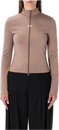 Courr&egrave;ges Sportieve Trainingspak Jas met Hoge Hals - Dames - Vesten met rits - Bruin - XS - Hoodies & sweatvesten