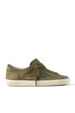 Golden Goose Super-Star Distressed Suede-Trimmed Full-Grain Leather Sneakers