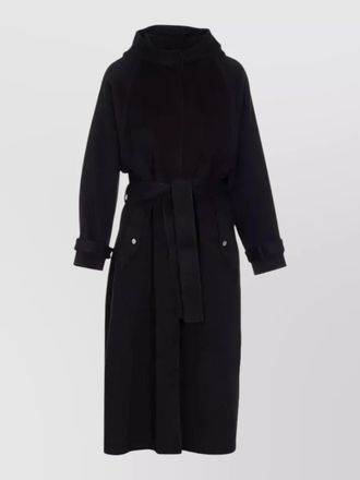 Pinko long hooded coat belted waist pockets