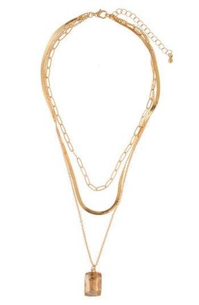 ZAXIE Crystal Pendant Layered Chain Necklace in Gold at Nordstrom Rack