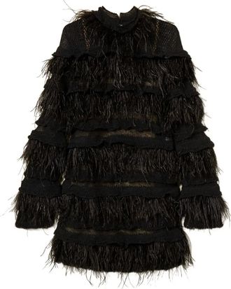 Twin-Set Mini-jurk met veren - Zwart