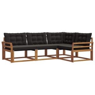 vidaXL Conjunto De Sof&aacute;s De Exterior Con Coj&iacute;n 4 Pcs Natural Y Negro Vidaxl