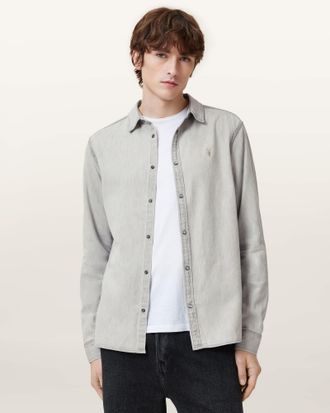 AllSaints Gleason Press Stud Ramskull Denim Shirt