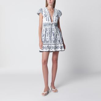 Farm Rio Ivory mini dress with blue floral print