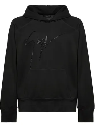 Giuseppe Zanotti LR-21 crystal-embellished logo hoodie - men - Spandex/Elastane/Viscose - S - Black