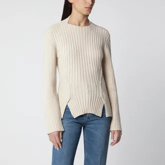Victoria Beckham Maglione a coste in lana e cashmere beige