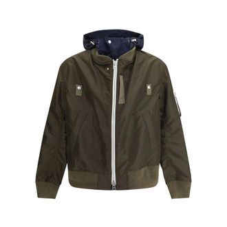 sacai Light Jackets, male, Green, Size: L Nylon Bomber Jacket with Functional Details